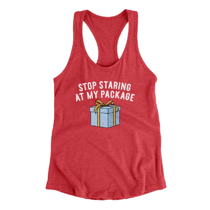 Stop Staring At My Package Women's Racerback Tank tie dye tank