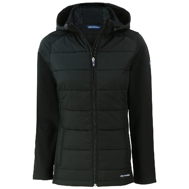 Cutter & Buck Women's Black Evoke Hybrid Eco Softshell Recycled Full Zip Hooded Jacket Satin Jacket Silk Jacket Chiffon Jacket