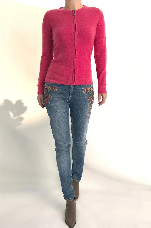 Fitted zip up cashmere cardigan Casual Formal Business
