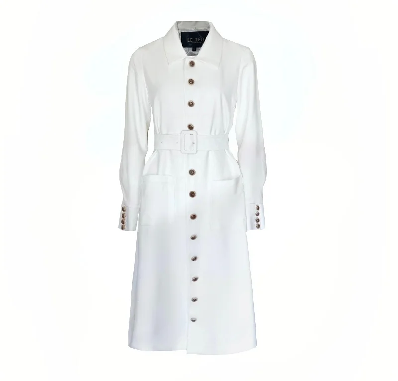 Monique White Coat Raincoat Turtleneck Coat Wrap Coat