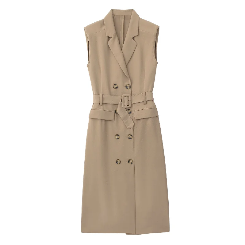 Yipinpay New Autumn Style Double-Breasted Dress With Belt Trench Coat 1165193 Tweed Herringbone Houndstooth