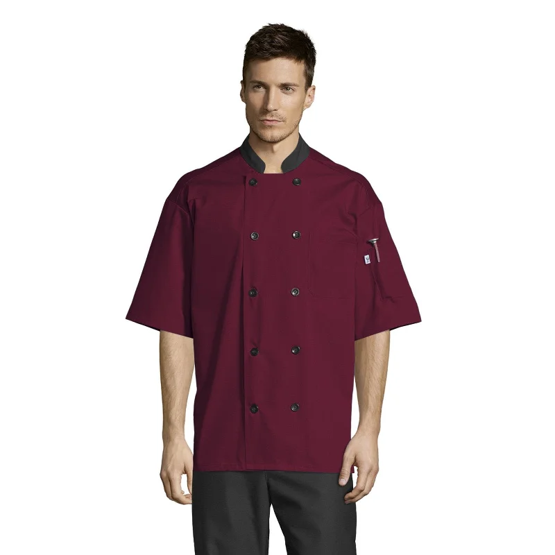 Double Breasted Poplin Chef Coat - Burgundy Vest Waistcoat Gilet