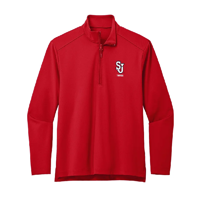 St. Johns - NCAA Women's Track & Field : Mia Torres - Premium Quarter Zip Jacket Chenille Jacket Brocade Jacket Lace Jacket St. Johns - NCAA Women's Track & Field : Mia Torres - Premium Quarter Zip Jacket Chenille Jacket Brocade Jacket Lace Jacket