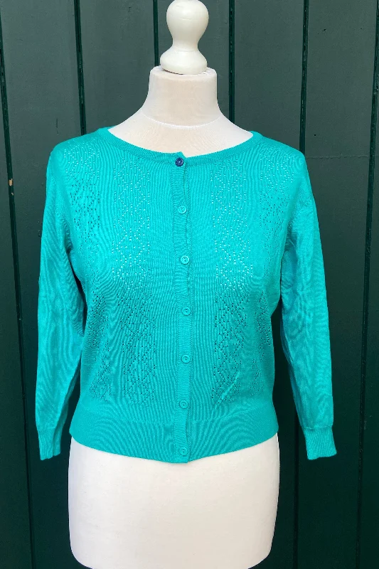 Re-Wear Emily & Fin Cropped Turquoise Cardigan M Seamless Knitted Crochet