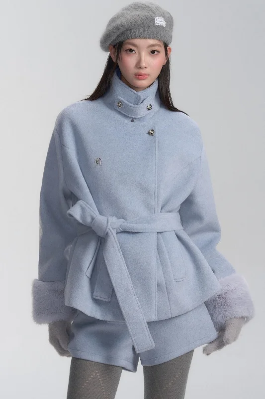Elegant Winter Frost Coat and Short Set-Up Bomber Denim Leather