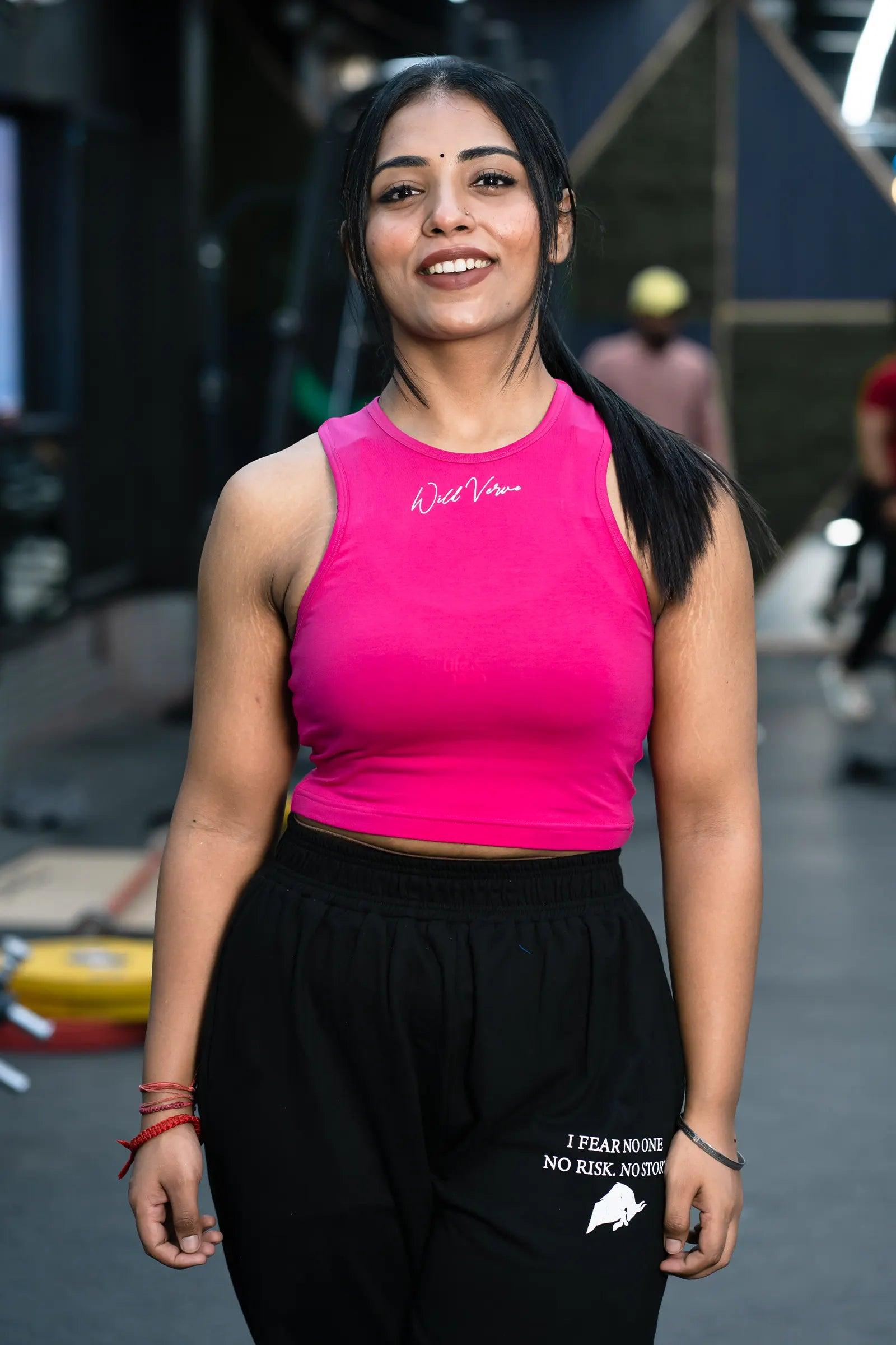 Wild Verve Blaze Crop Tank (MAGENTA PINK) strappy tank top