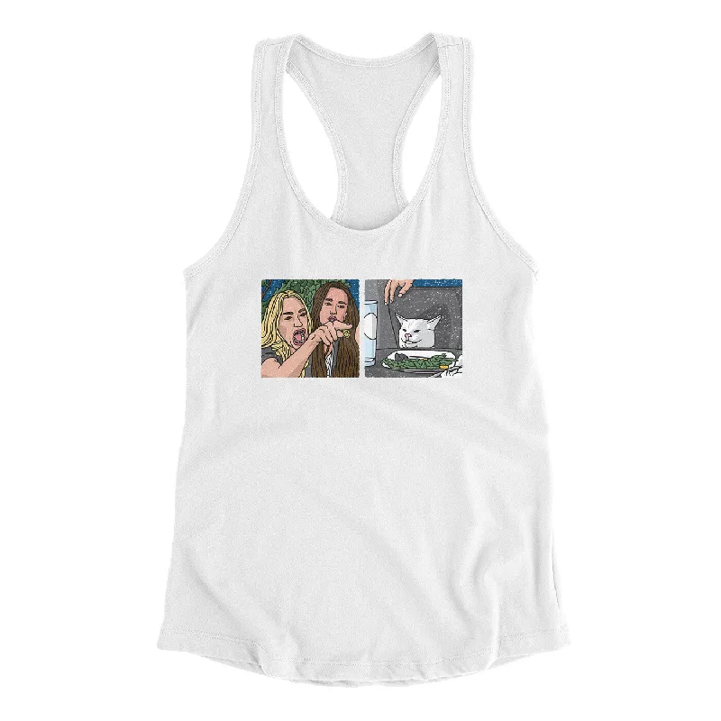 Woman Yelling At A Cat Meme Funny Women's Racerback Tank sheer tank top