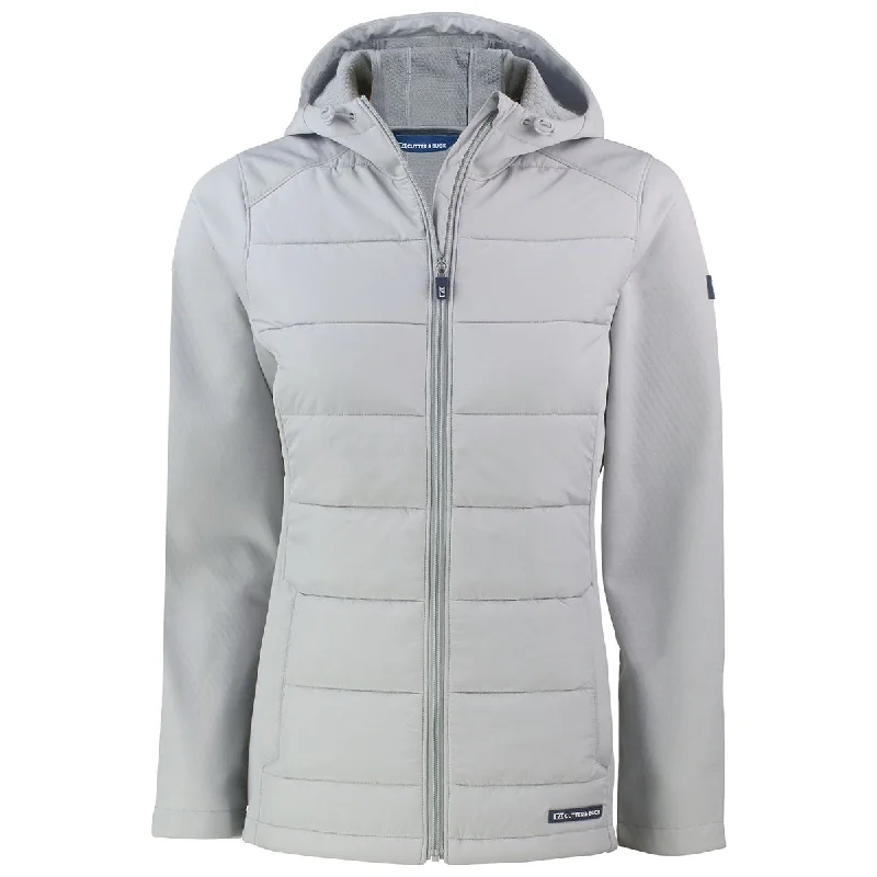 Cutter & Buck Women's CONCRETE Evoke Hybrid Eco Softshell Recycled Full Zip Hooded Jacket V-Neck Jacket Boat Neck Jacket Square Neck Jacket