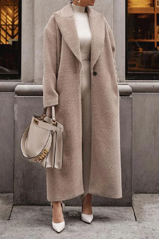 Solid Color Turndown Collar Classic One-Button Coat Denim Leather Suede
