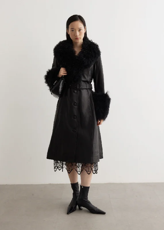 Foxy Leather Shearling Coat Crew Neck V-Neck Boat Neck