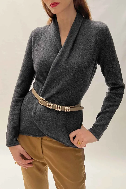 Charcoal grey Cashmere Cardigan - Pointelle Sequined Glittery Shiny