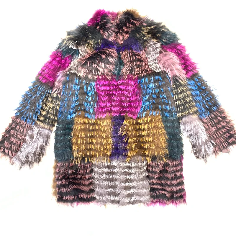 Kashani Ladies 3/4 Multi Color Fox Fur Coat Front Pockets Side Pockets Patch Pockets Kashani Ladies 3/4 Multi Color Fox Fur Coat Front Pockets Side Pockets Patch Pockets