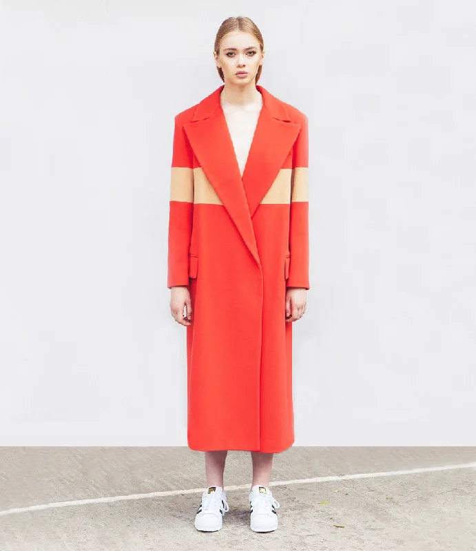 Tailored Coral Striped Coat Collared Crew Neck Turtle Neck