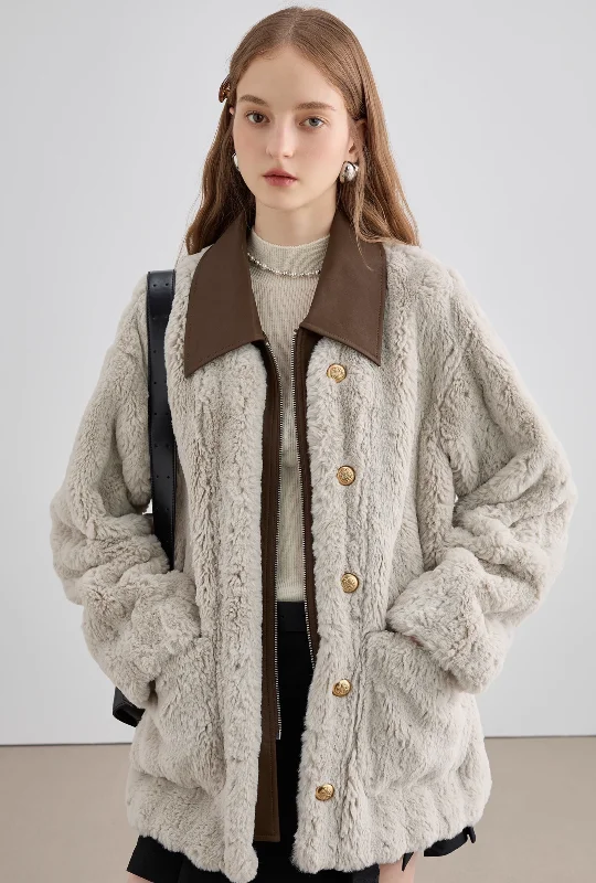 Bicolor Fur Coat Satin Silk Chiffon