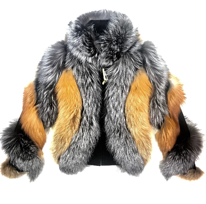 Kashani Ladies Two Tone Fox Fur Coat Embroidered Appliqued Beaded