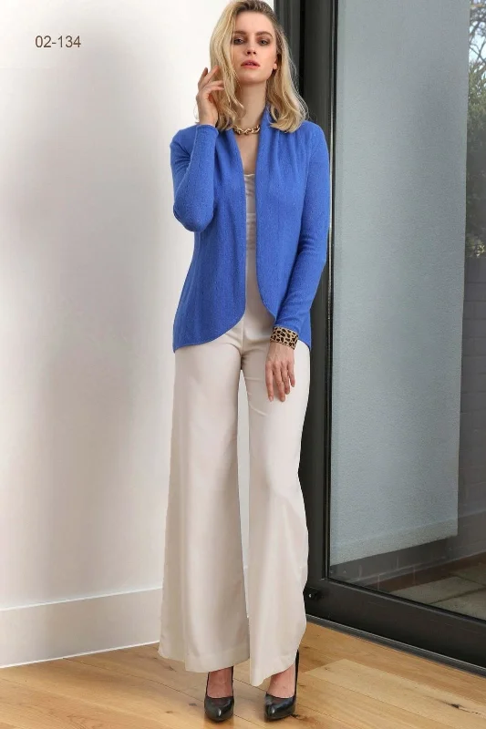 Cornflower blue Cashmere Cardigan - Pointelle Ribbed Striped Patterned