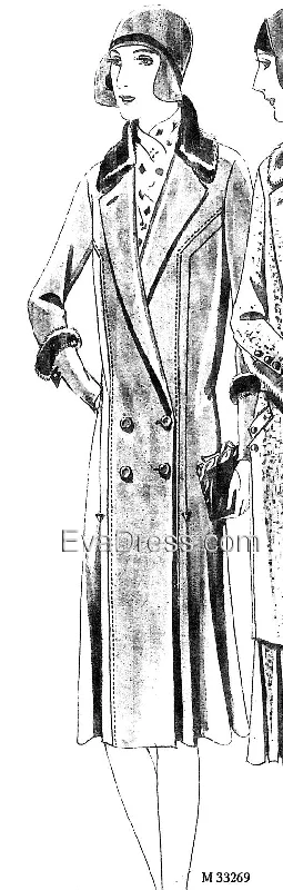 1929 Double-Breasted Coat with Fur Trim C20-33269 Wool Cashmere Tweed