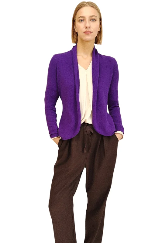 Pointelle Cashmere cardigan in Violet purple Neon metallic Matte