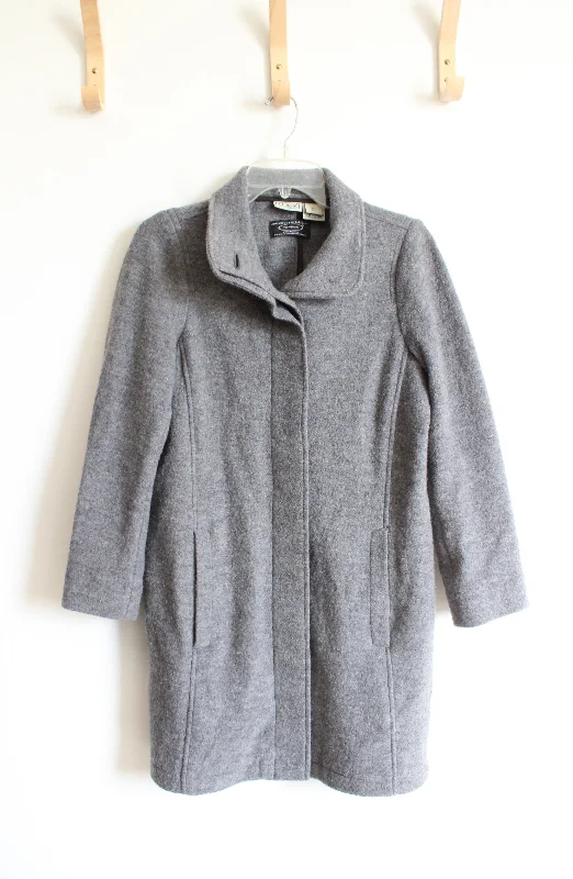L.L. Bean Vintage Gray Wool Coat | XS Petite Stand-Up Roll-Neck Turtle