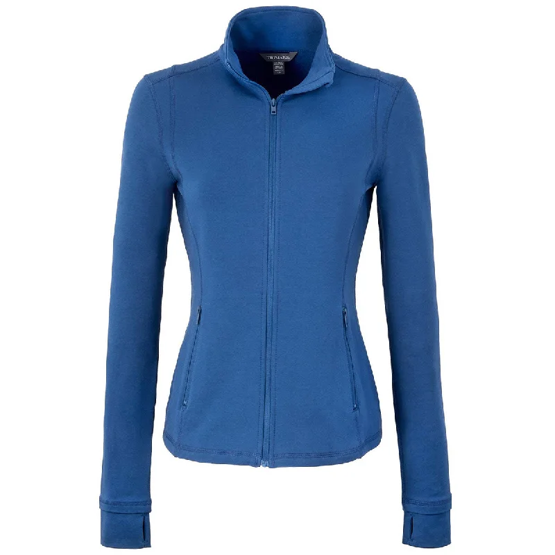 Elevate Women's River Blue Lyon Eco Stretch Knit Full Zip Jacket Chenille Fabric Brocade Fabric Lace Fabric