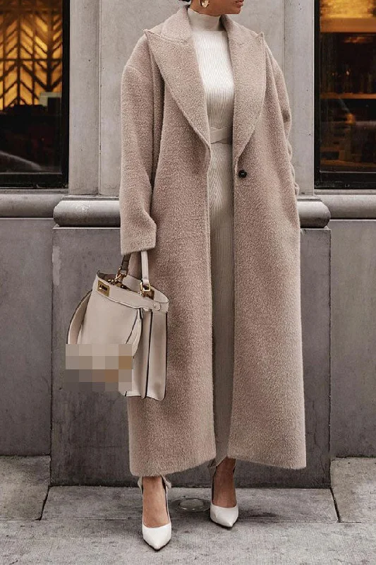 Solid Color Turndown Collar Feminine Coat Faux Fur Real Fur Shearling