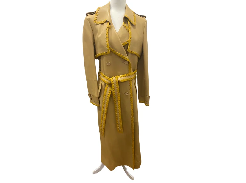 Chloe Whipstitched Leather Trench Coat Fleece Down Feather