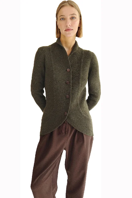 Chunky cashmere cardigan in dark olive green Rayon Fabric Velvet Fabric Corduroy Fabric