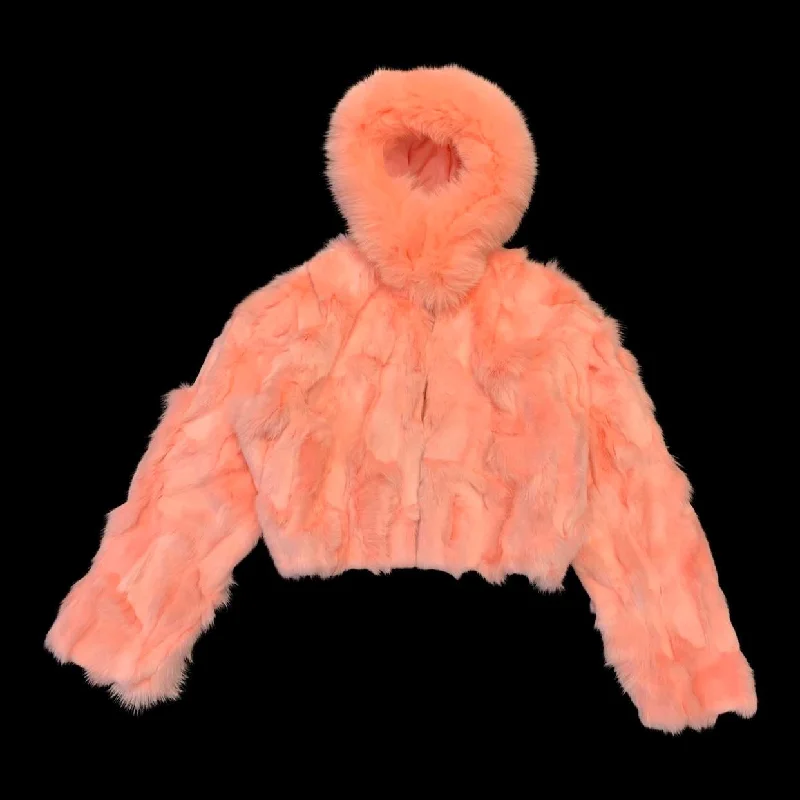 Kashani Ladies Pink Hooded Fox Fur Coat Wool Cashmere Tweed