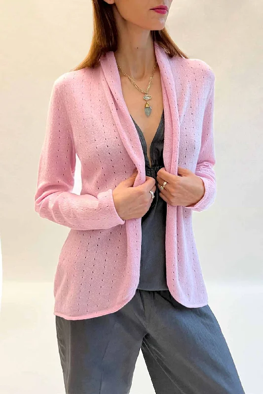 Pale pink Cashmere Cardigan - Pointelle Spandex Blend Rayon Blend Denim Blend
