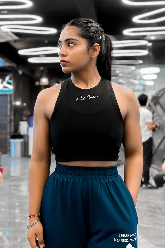 Wild Verve Blaze Crop Tank (BLACK) one shoulder tank