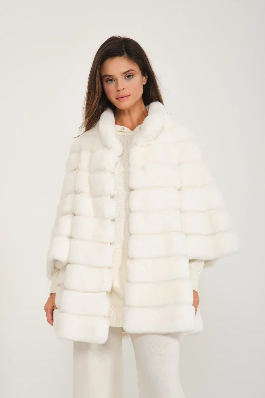 White Rex Fur Coat Hooded Caped Scarf