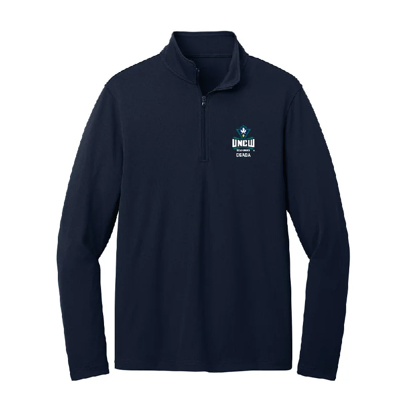 UNC Wilmington - NCAA Women's Track & Field : Ella Osada - Lightweight Quarter Zip Jacket Stand-Up Collar Roll-Neck Collar Turtle Neck