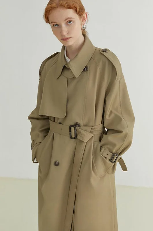 Double-Breasted Loose Mid-Length Melton Trench Coat Embroidered Appliqued Beaded