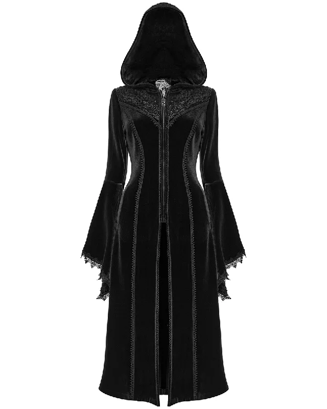 Punk Rave Womens Gorgeous Gothic Lace Applique Hooded Coat - Extended Size Range - Black Velvet Turtleneck Jacket Crew Neck Jacket V-Neck Jacket Punk Rave Womens Gorgeous Gothic Lace Applique Hooded Coat - Extended Size Range - Black Velvet Turtleneck Jacket Crew Neck Jacket V-Neck Jacket