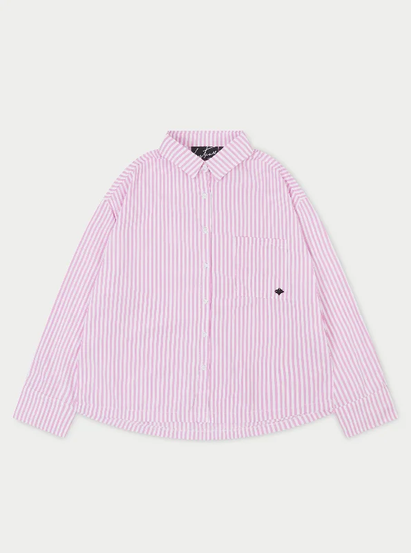 EMBLEM STRIPE OVERSIZED SHIRT - PINK