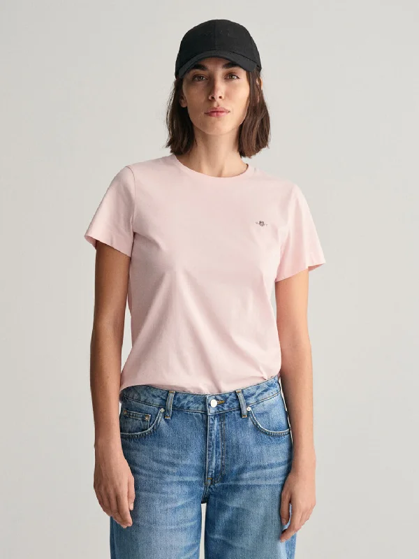 Gant Women Pink Solid Round Neck Short Sleeves T-shirt