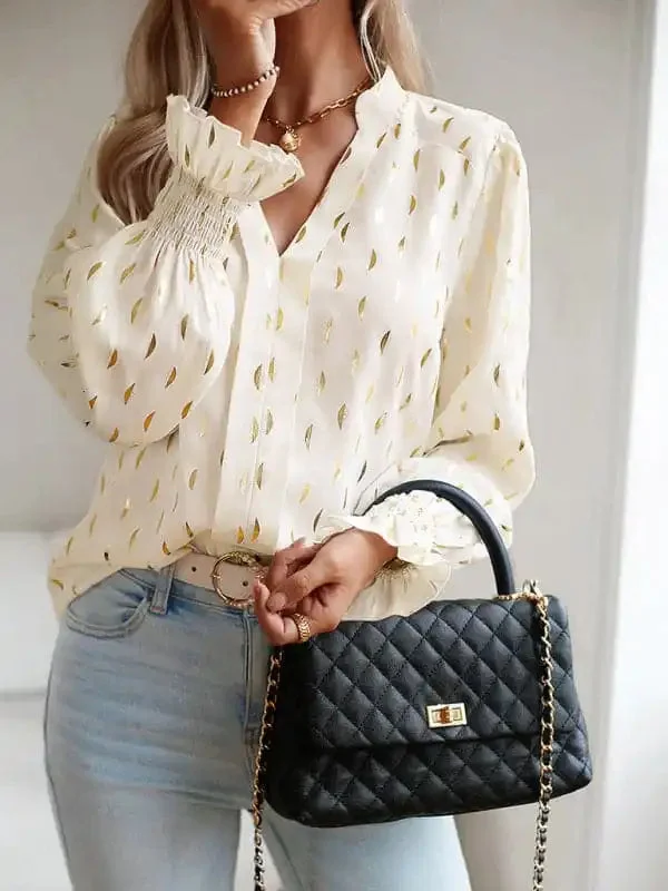 Women’s v-neck bronzing polka dot long-sleeved shirt blouse