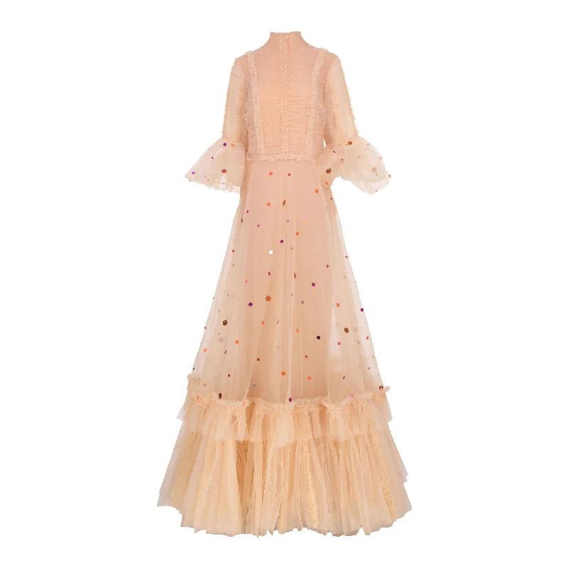 Supria Munjal Peach Dust Long Tulle Dress