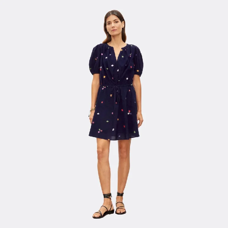 Cleo Novelty Embroidery Dress (Navy)