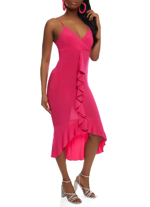 Ruffled High Low Flounce Hem Dress