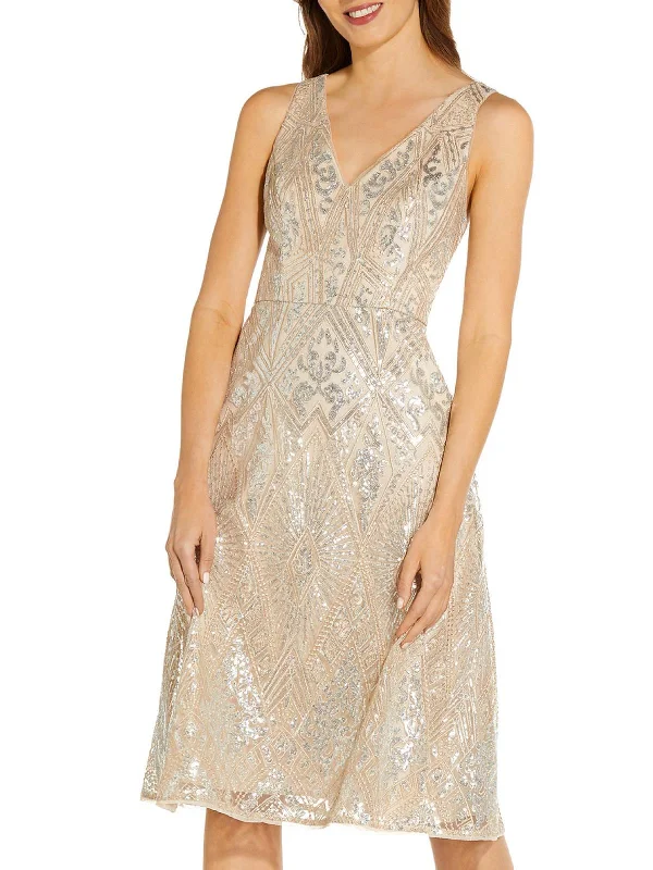 Geo Womens Cocktail Knee Fit & Flare Dress