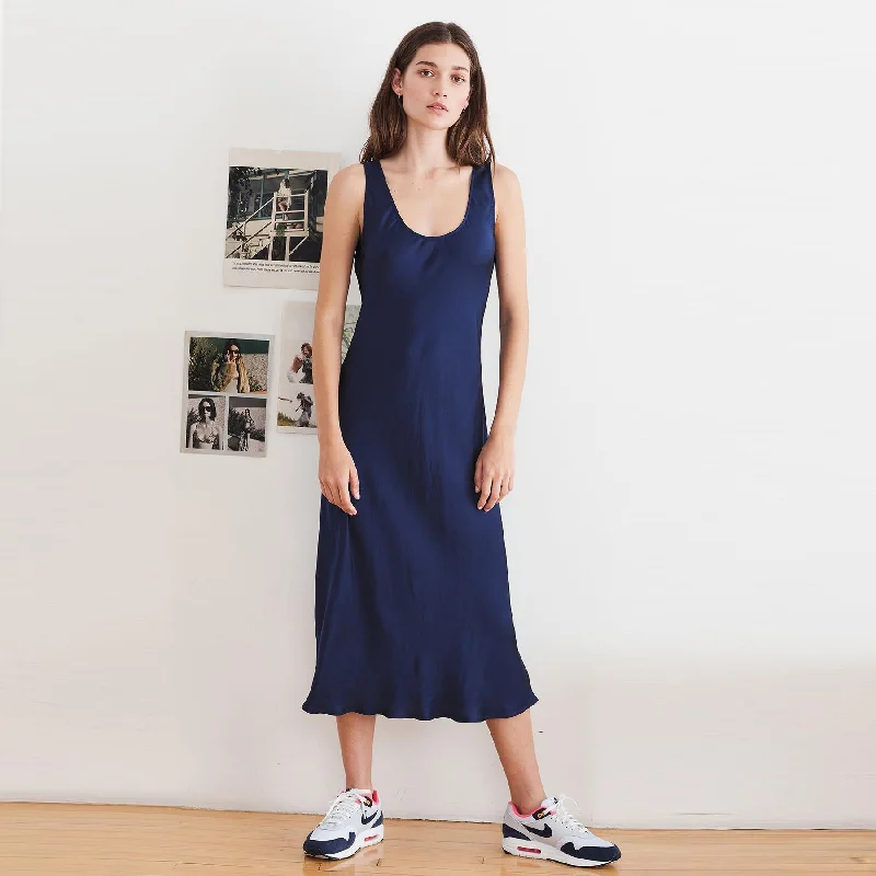 Ursula Satin Tank Dress (Navy)
