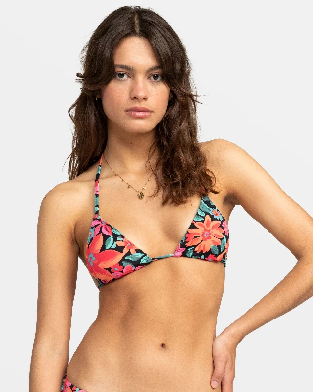 Printed Beach Classics Slide Triangle Bikini Top - Anthracite Floral Fiesta Ribbed top bikini, Textured, Comfortable, Chic