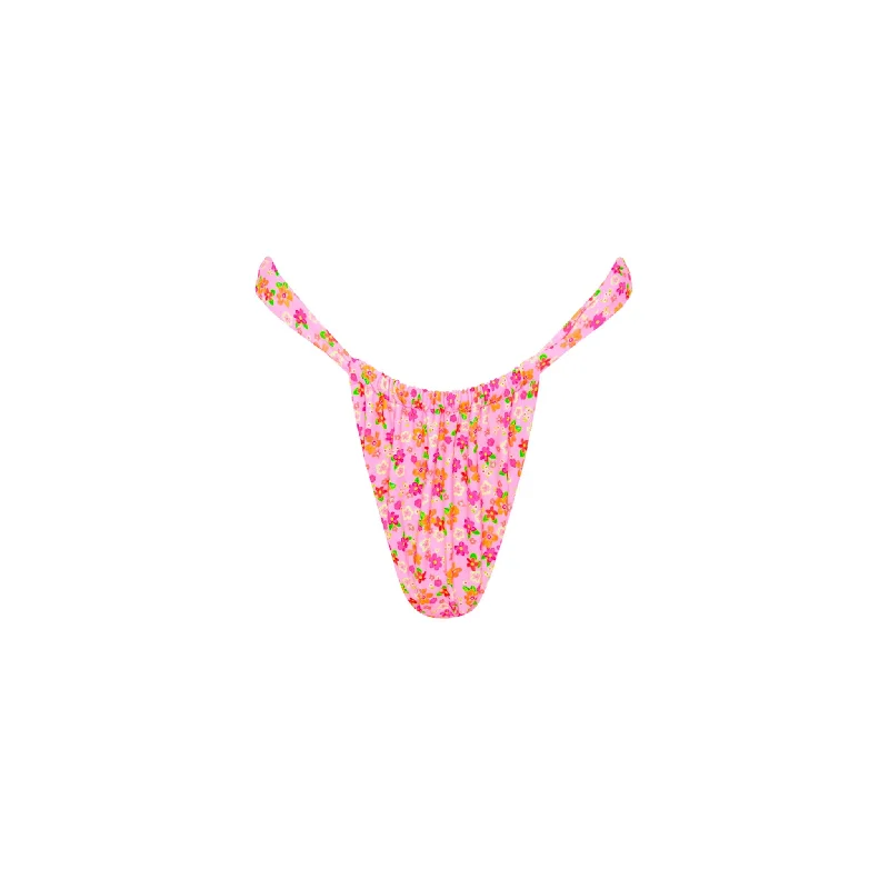 Ruched Thong Bikini Bottom - Frangipani Fever Frill bikini top, Feminine, Trendy, Sexy