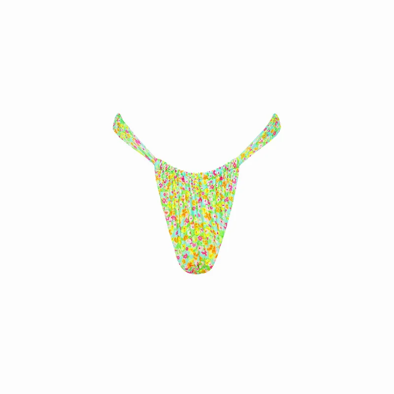 Ruched Thong Bikini Bottom - Wild Flower Boho bikini, Relaxed, Chic, Comfortable