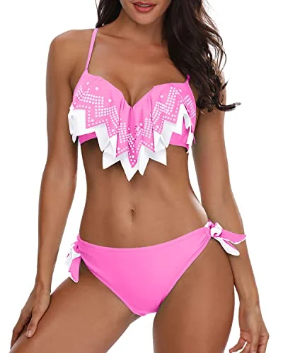 Pretty Cheeky High Cut Low Rise Bikini Bottom With Side Ties For Women-Pink White High-neck bikini set, Sexy, Trendy, Comfortable