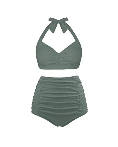Retro 50S Ruched Super High Waisted Bikini Bottom-Army Green Adjustable bikini, Custom fit, Comfortable, Sexy Retro 50S Ruched Super High Waisted Bikini Bottom-Army Green Adjustable bikini, Custom fit, Comfortable, Sexy