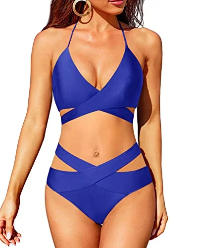 High Leg Bikini Set High Waisted Bikini Push Up Criss Cross Bathing Suit-Royal Blue Lace bikini top, Feminine, Elegant, Sexy High Leg Bikini Set High Waisted Bikini Push Up Criss Cross Bathing Suit-Royal Blue Lace bikini top, Feminine, Elegant, Sexy